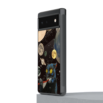 Galactic Purr stylish phone case for google pixel 6a | glossy glass and slim fit