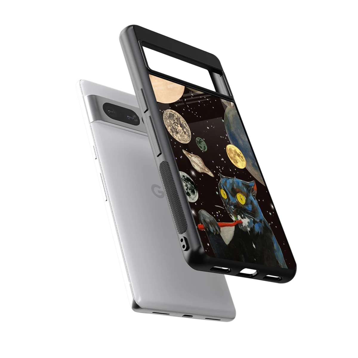 Galactic Purr sleek google pixel 7 pro cover with tempered glass back and TPU edges