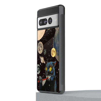 Galactic Purr stylish phone case for google pixel 7 pro | glossy glass and slim fit