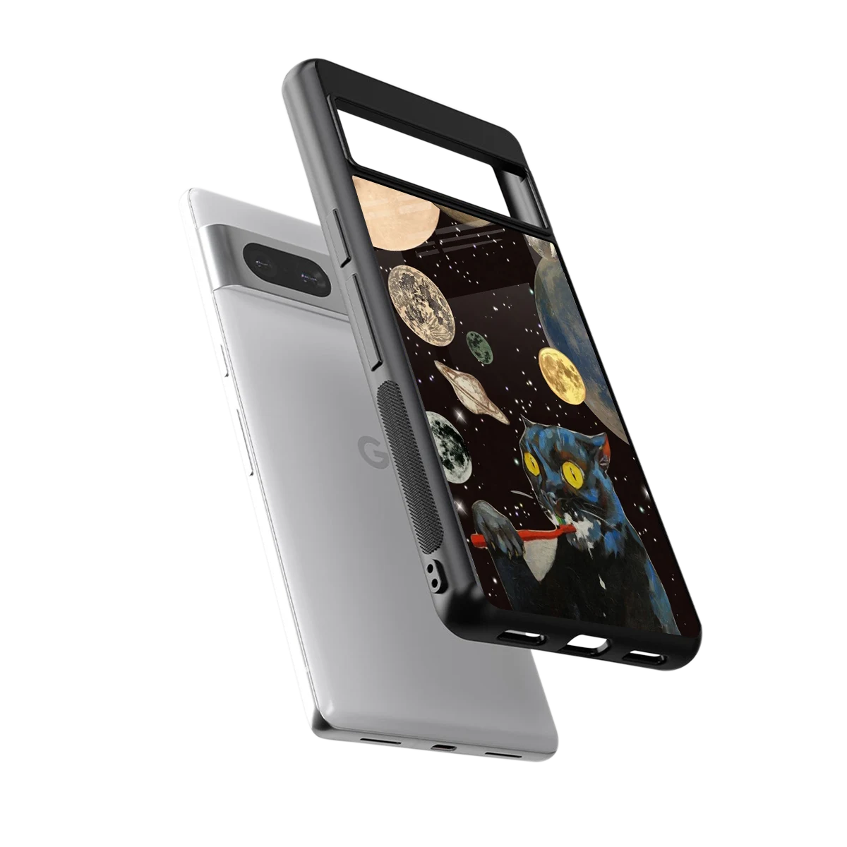 Galactic Purr sleek google pixel 7 cover with tempered glass back and TPU edges