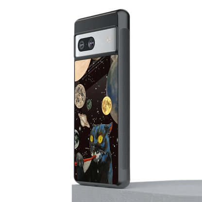 Galactic Purr stylish phone case for google pixel 7a | glossy glass and slim fit