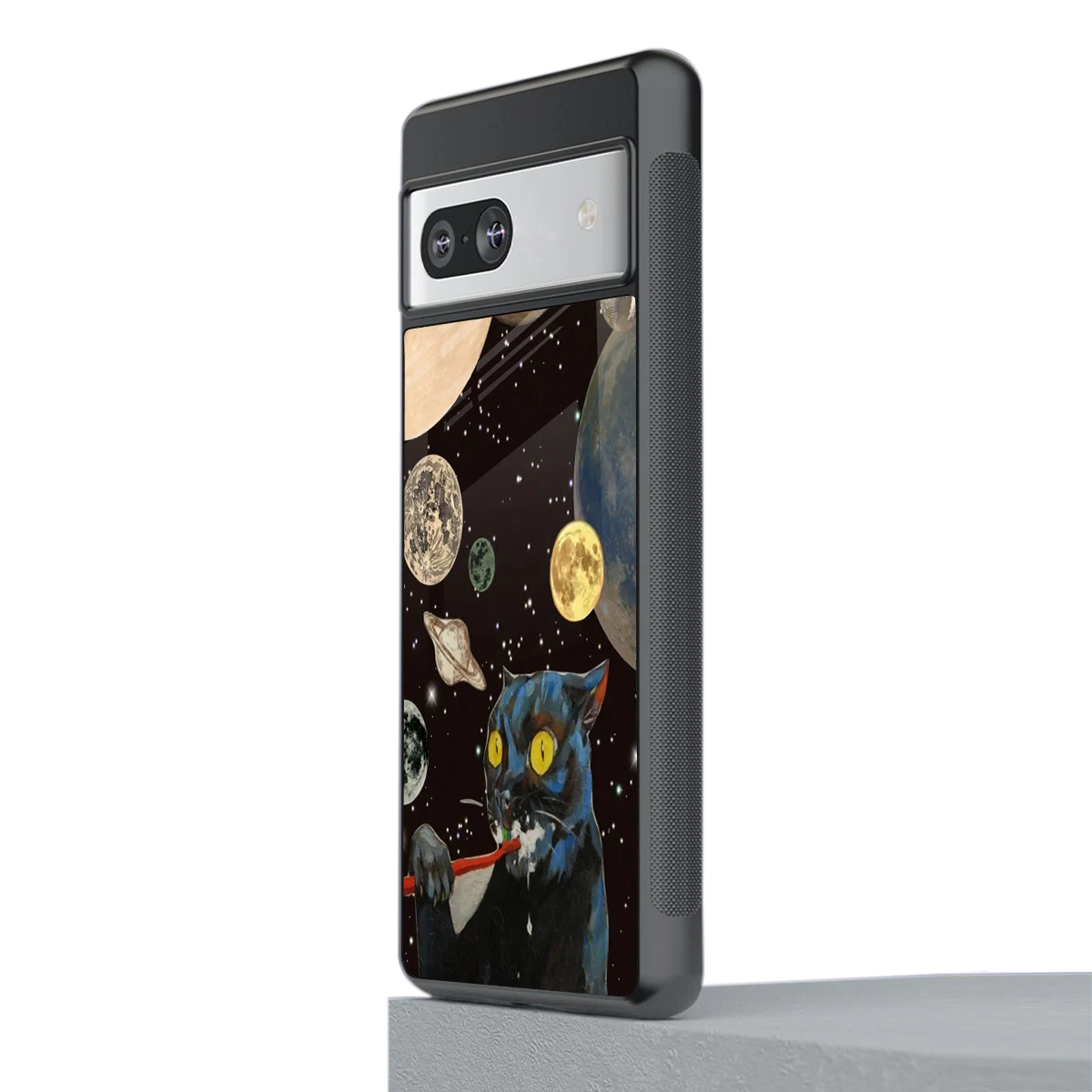 Galactic Purr stylish phone case for google pixel 7 | glossy glass and slim fit