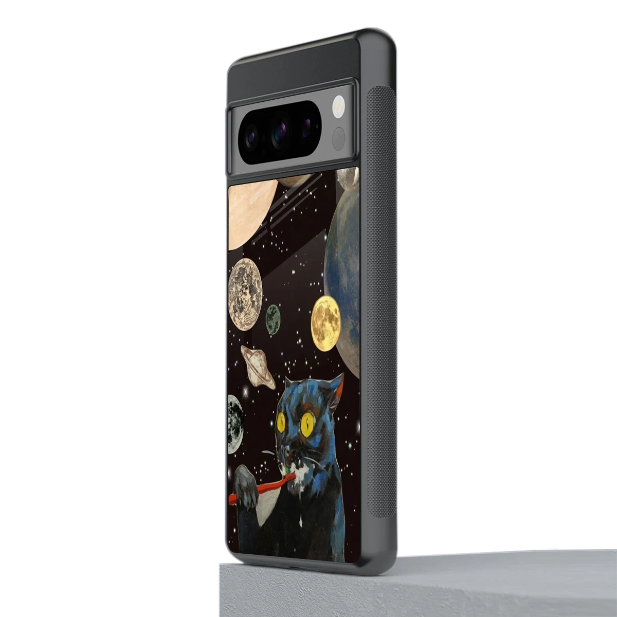 Galactic Purr stylish phone case for google pixel 8 pro | glossy glass and slim fit