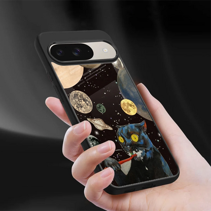 Galactic Purr sleek google pixel 9 cover with tempered glass back and TPU edges