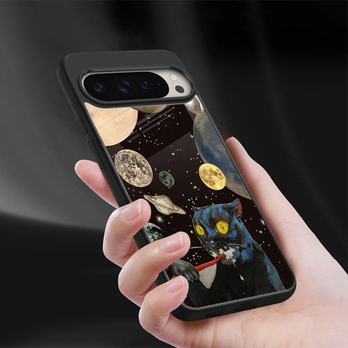 Galactic Purr sleek google pixel 9 pro xl cover with tempered glass back and TPU edges