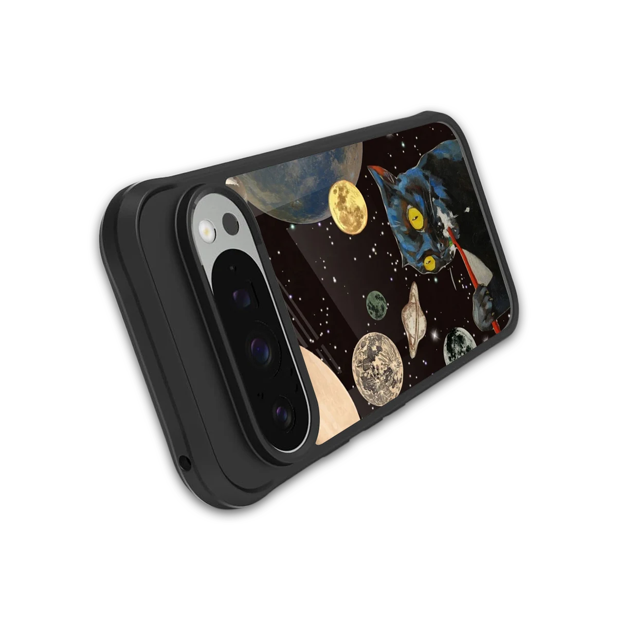 Galactic Purr stylish phone case for google pixel 9 pro | glossy glass and slim fit