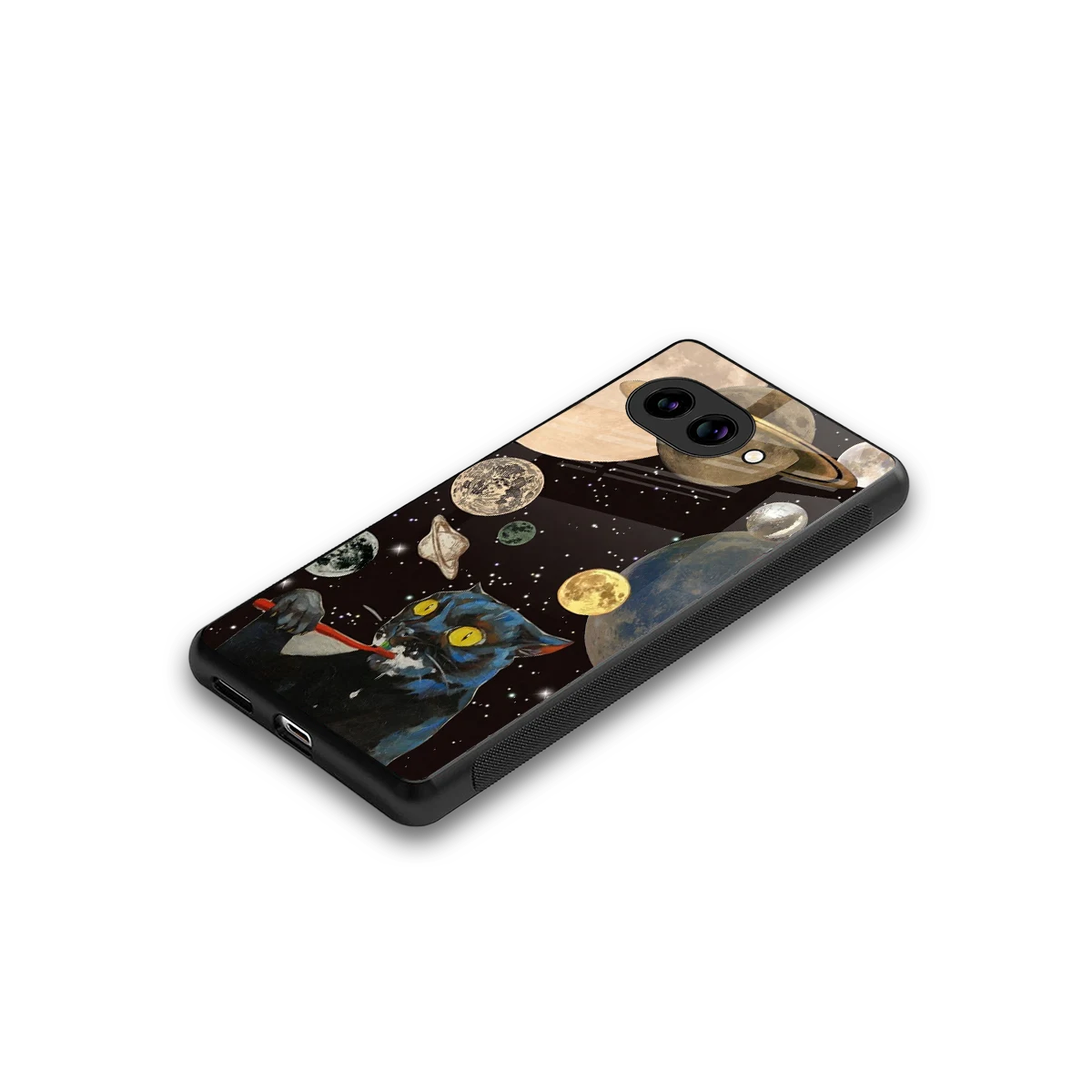 Galactic Purr stylish phone case for google pixel 10a | glossy glass and slim fit