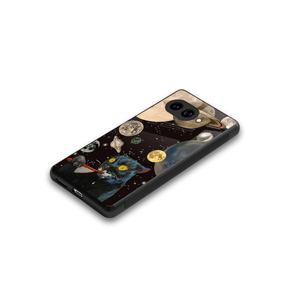 Galactic Purr stylish phone case for google pixel 10a | glossy glass and slim fit