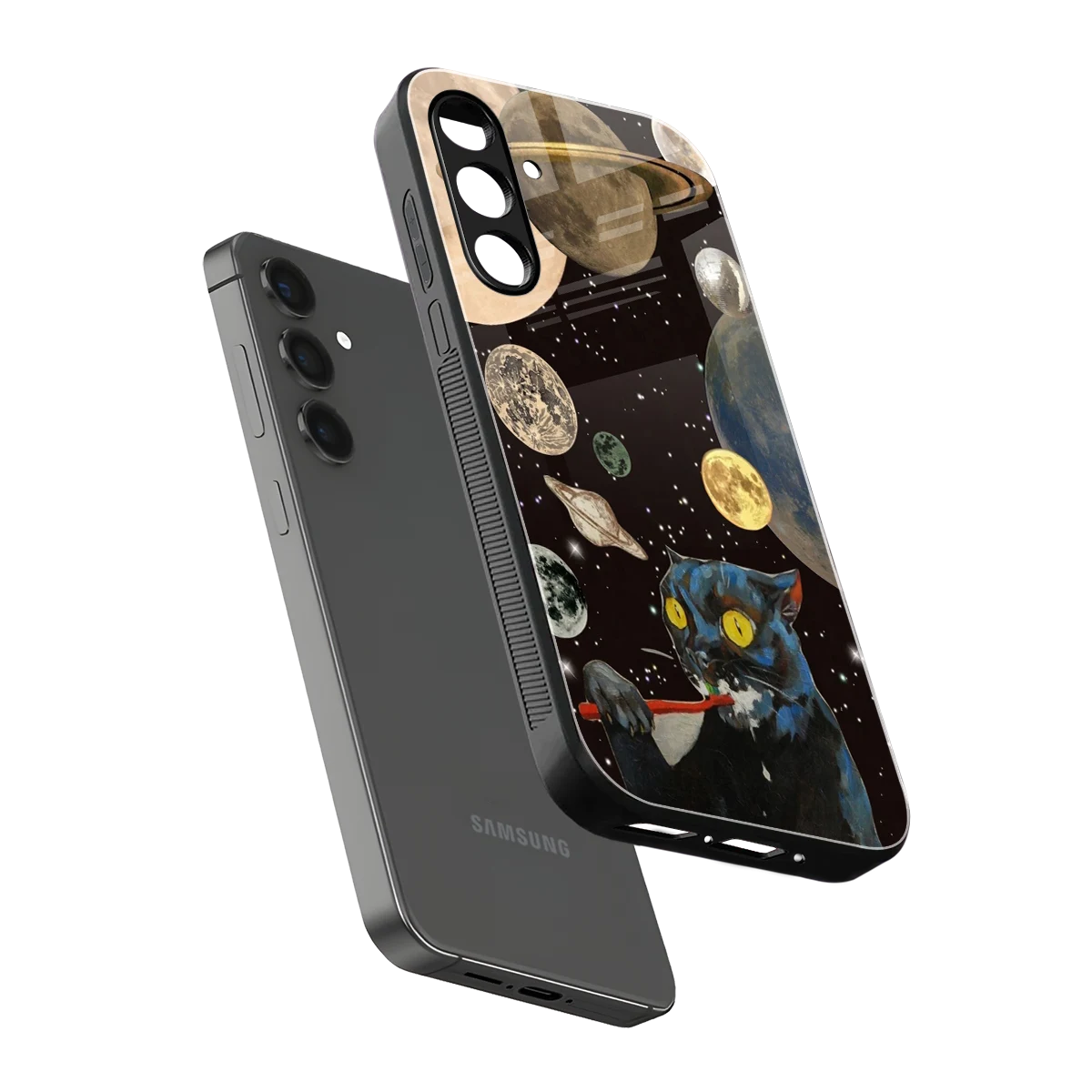 Galactic Purr sleek samsung galaxy a55 5g cover with tempered glass back and TPU edges