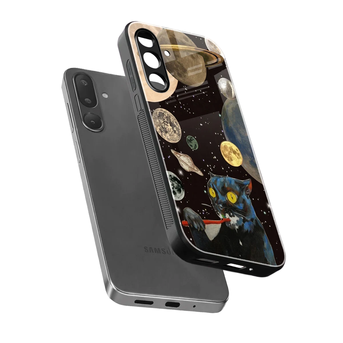 Galactic Purr sleek samsung galaxy m56 5g cover with tempered glass back and TPU edges