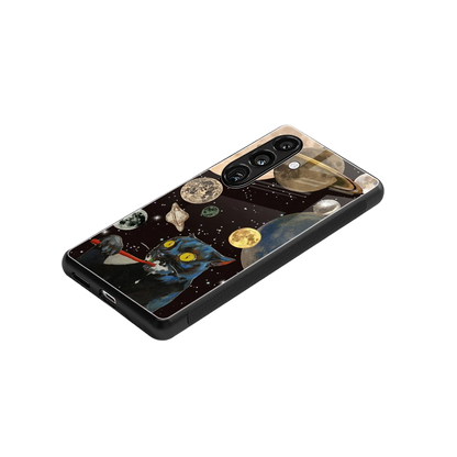 Galactic Purr stylish phone case for samsung galaxy s25 | glossy glass and slim fit