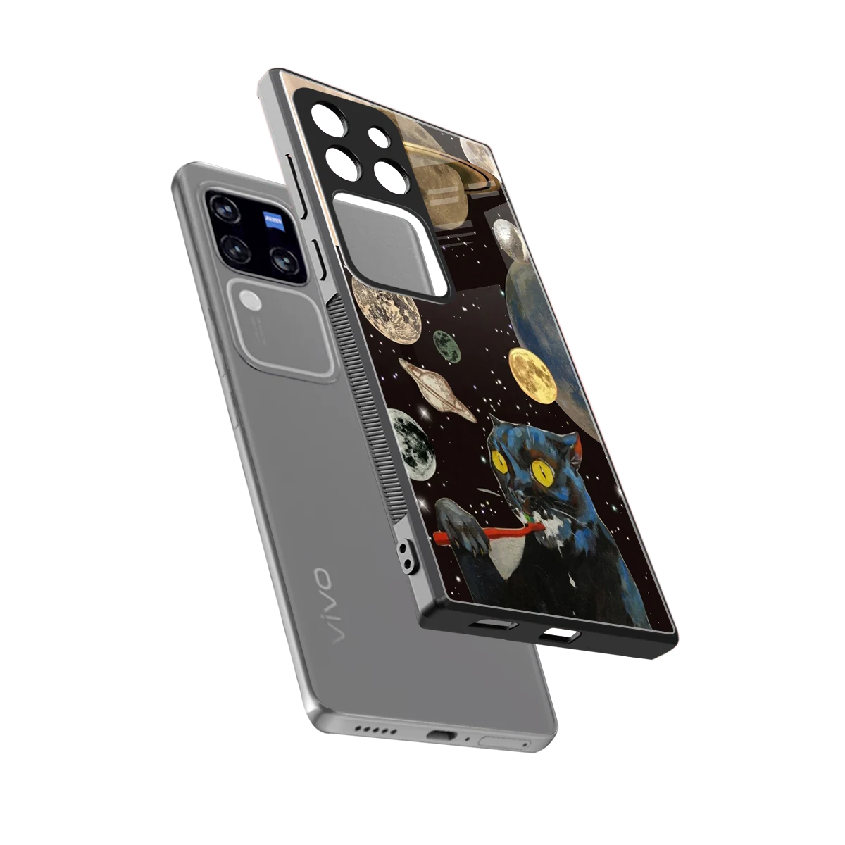 Galactic Purr sleekvivo v30 pro cover with tempered glass back and TPU edges