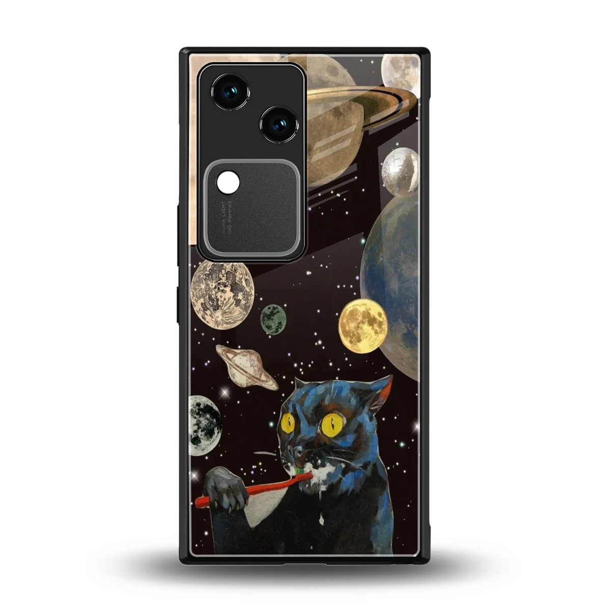Galactic Purr back phone cover | glass case for vivo v30