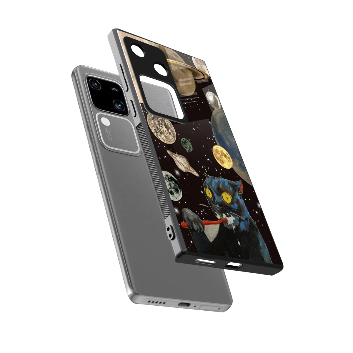 Galactic Purr sleek vivo v30 cover with tempered glass back and TPU edges