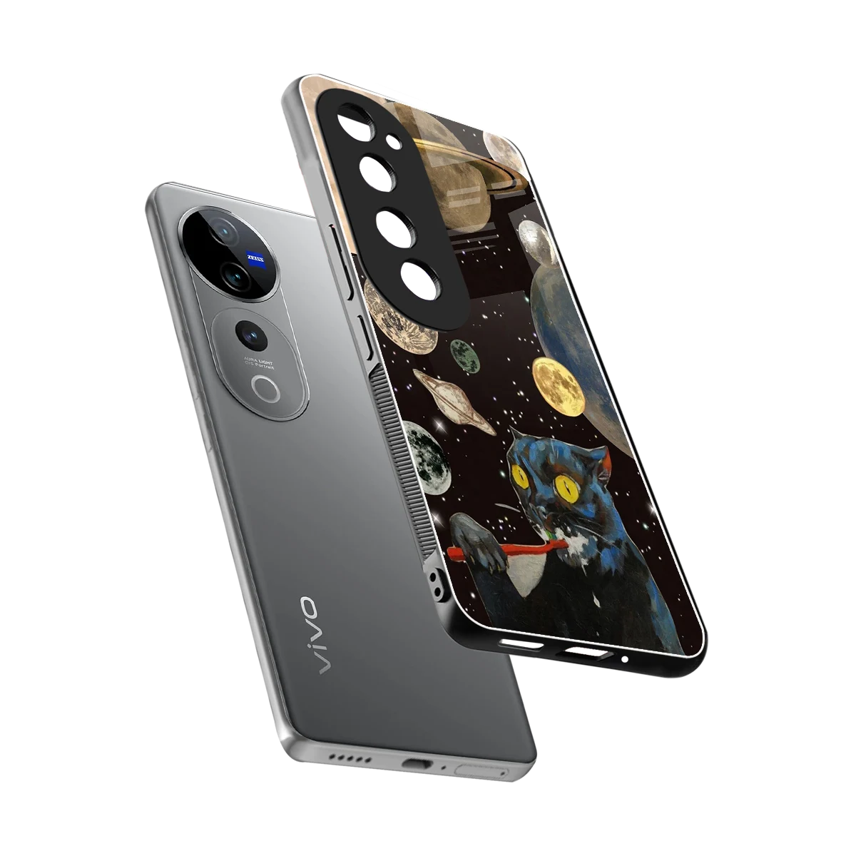 Galactic Purr sleek vivo v40 pro cover with tempered glass back and TPU edges