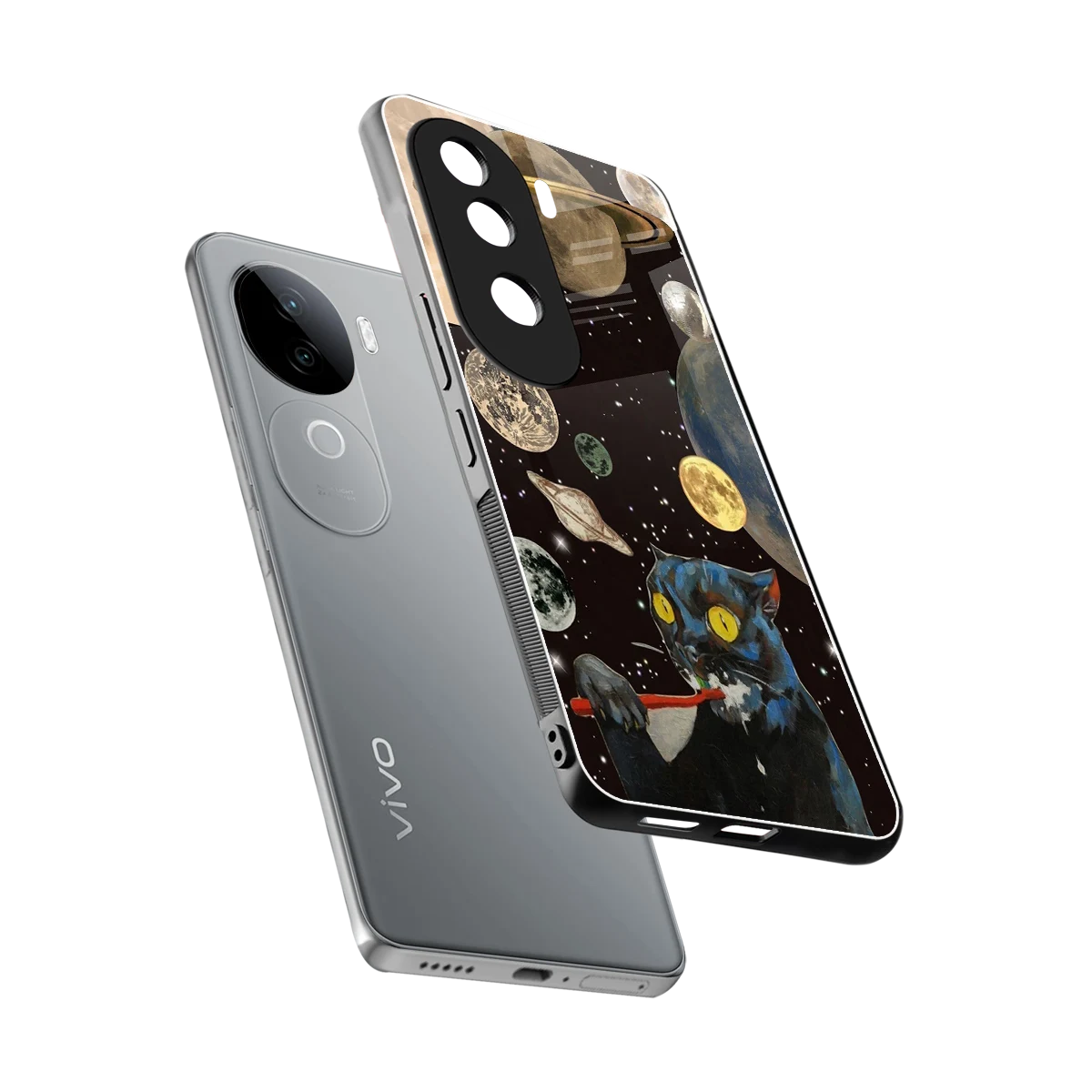 Galactic Purr sleek vivo v40e cover with tempered glass back and TPU edges