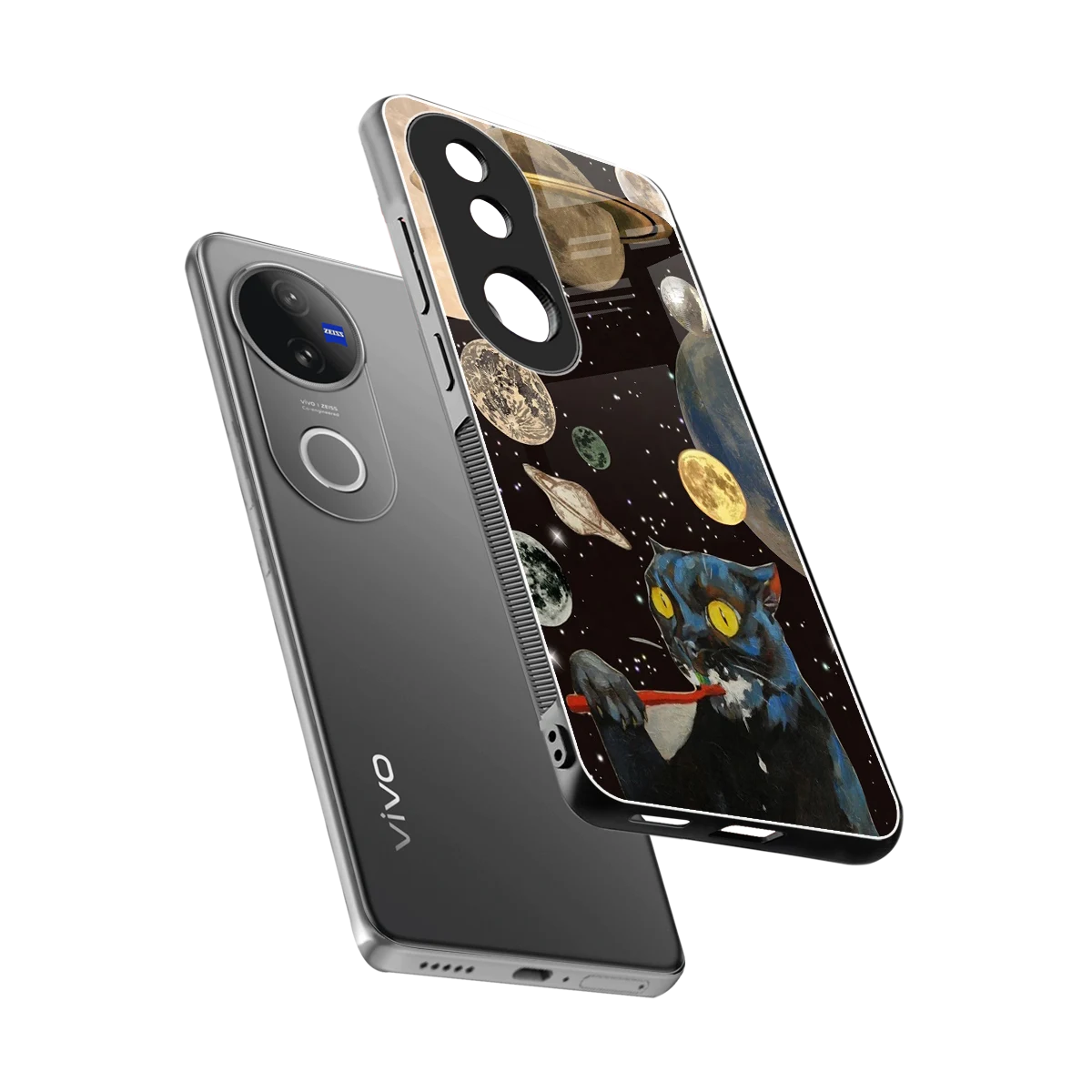 Galactic Purr sleek vivo v50 cover with tempered glass back and TPU edges