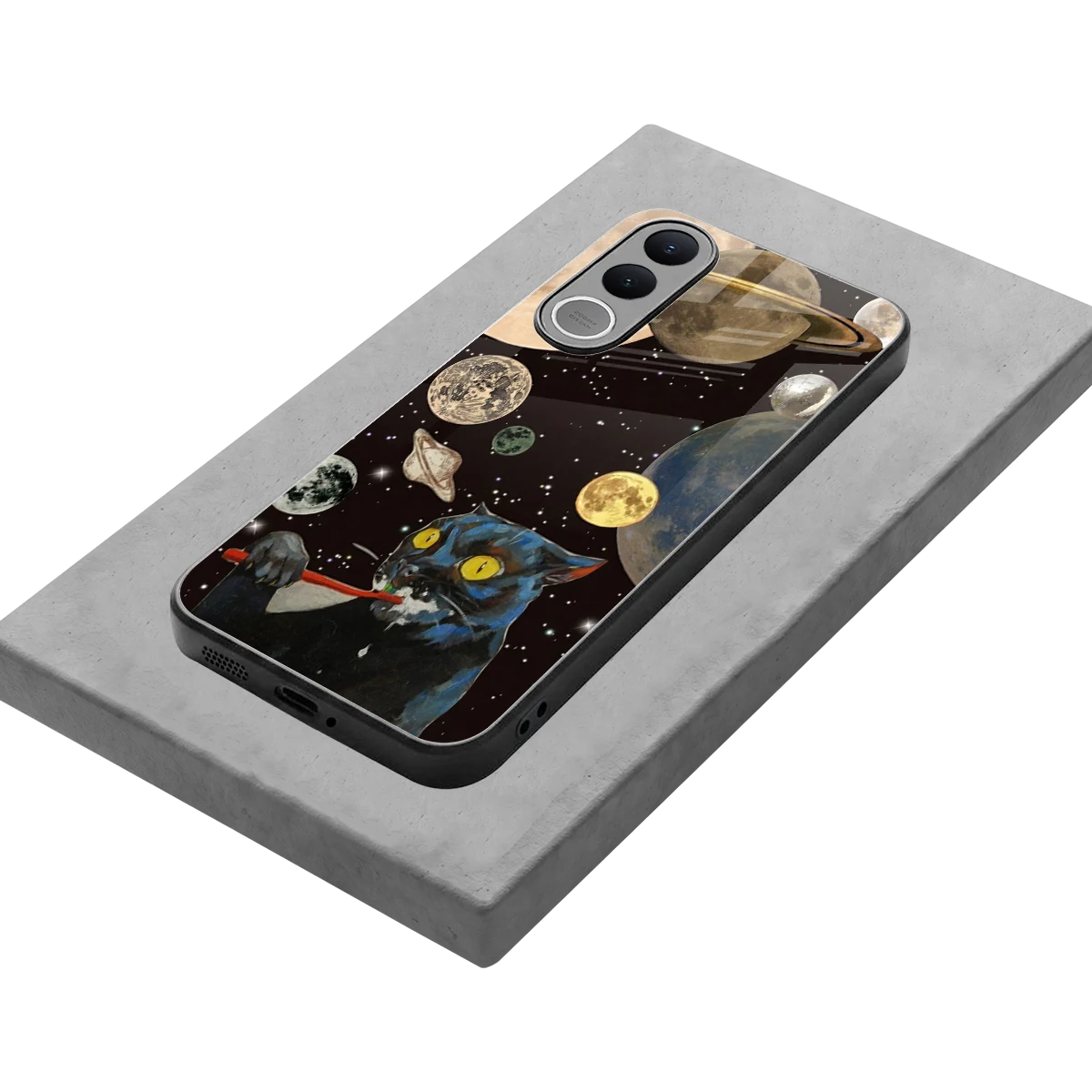 Galactic Purr stylish phone case for vivo v70 fe | glossy glass and slim fit