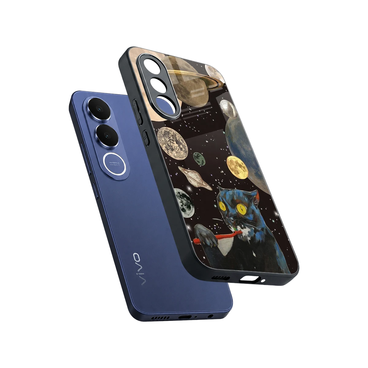 Galactic Purr sleek vivo v70 fe cover with tempered glass back and TPU edges