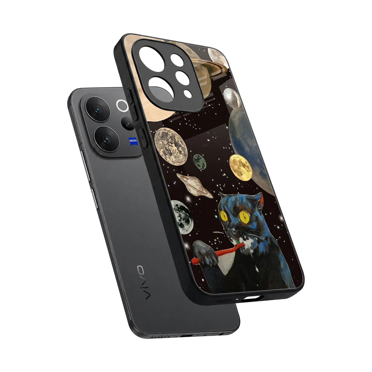 Galactic Purr sleek vivo v70 cover with tempered glass back and TPU edges