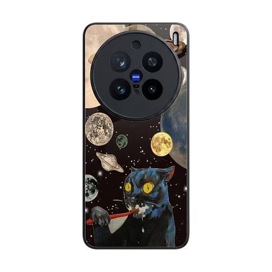 Galactic Purr back phone cover | glass case for vivo x200 pro