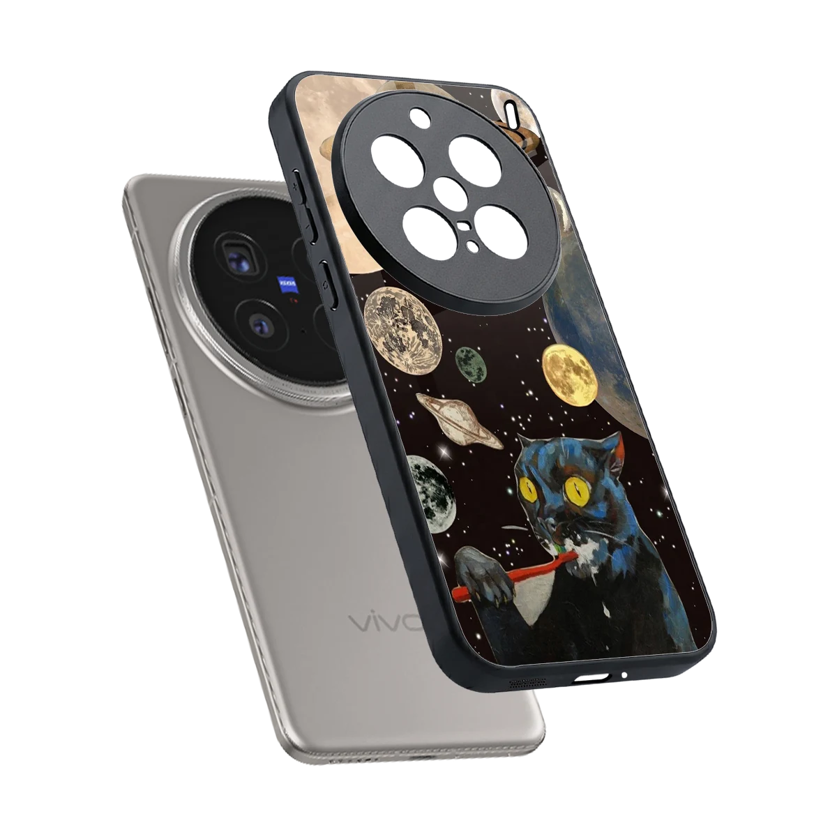 Galactic Purr sleek vivo x200 pro cover with tempered glass back and TPU edges