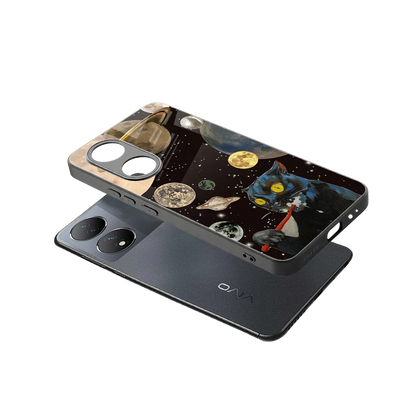 Galactic Purr sleek Vivo-y100 cover with tempered glass back and TPU edges
