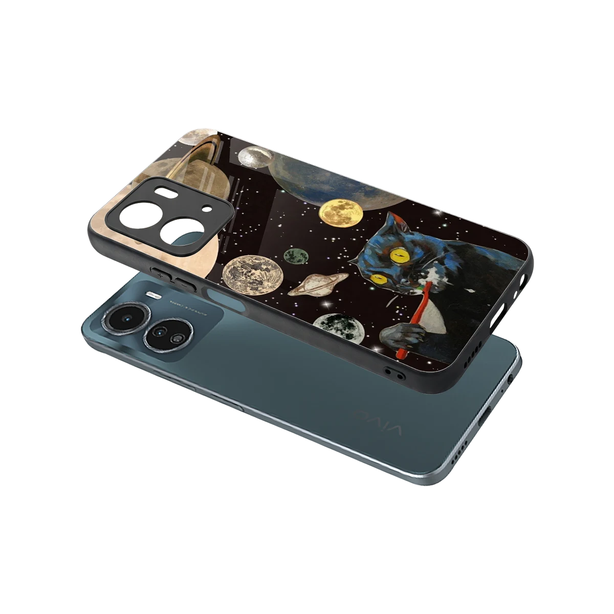 Galactic Purr sleek vivo y16 cover with tempered glass back and TPU edges