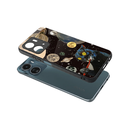 Galactic Purr sleek vivo y16 cover with tempered glass back and TPU edges