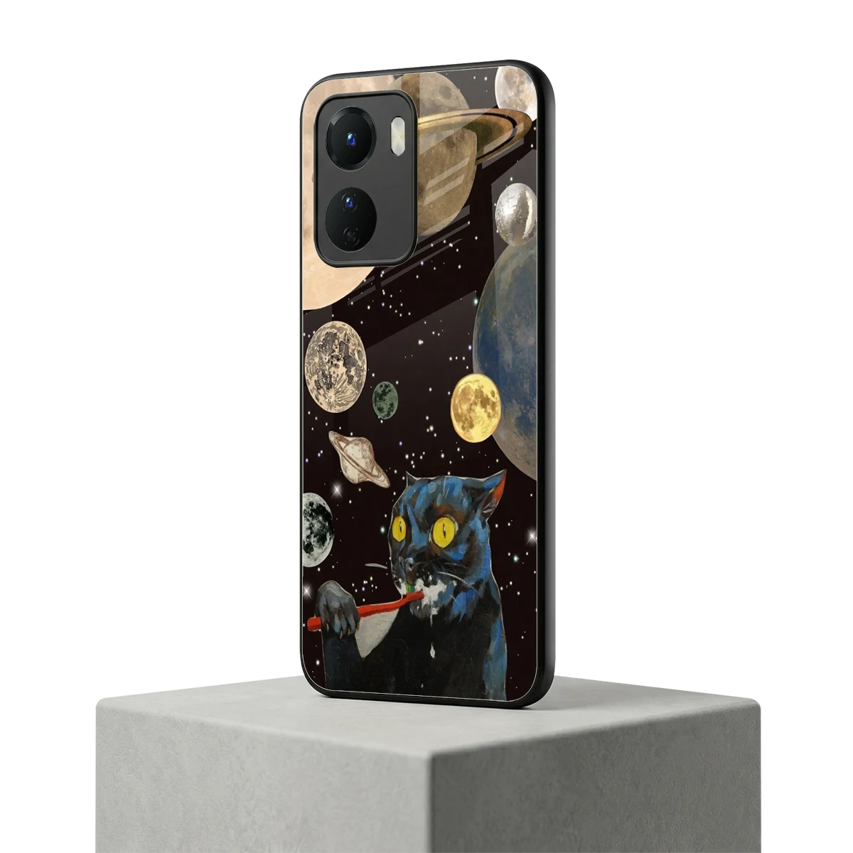Galactic Purr vivo y16 mobile cover | shockproof glass phone case