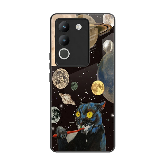 Galactic Purr back phone cover | glass case for vivo y200 5g