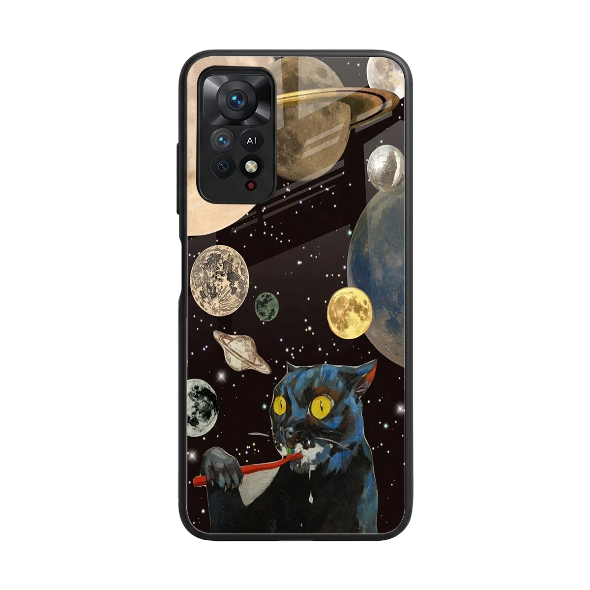 Galactic Purr back phone cover | glass case for redmi note 11 pro