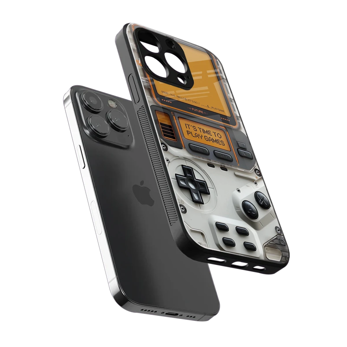 Gameboy Orange sleek iphone 15 pro max cover with tempered glass back and TPU edges