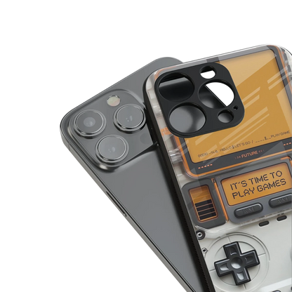 Gameboy Orange stylish phone case for iphone 15 | glossy glass and slim fit