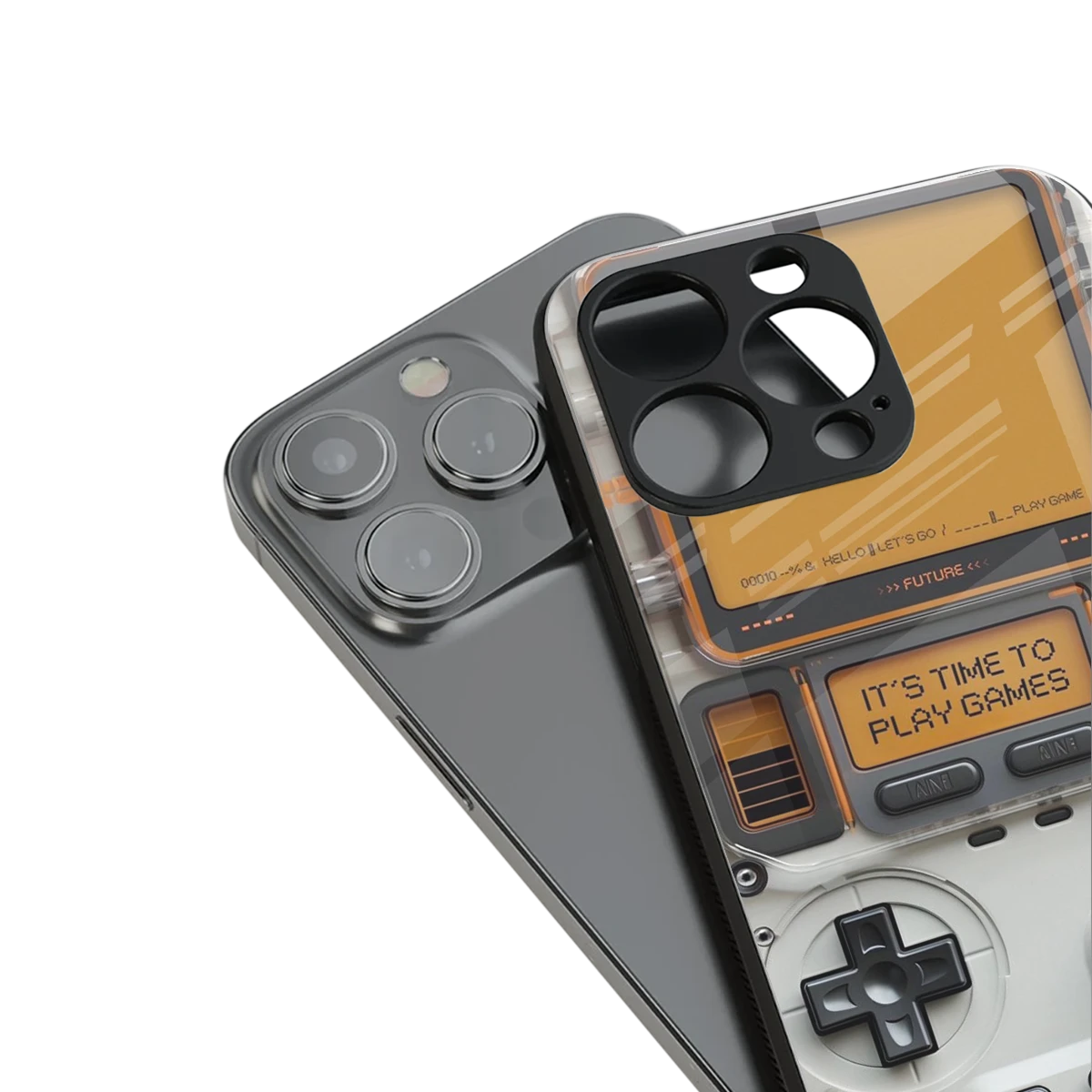Gameboy Orange stylish phone case for iphone 15 pro | glossy glass and slim fit