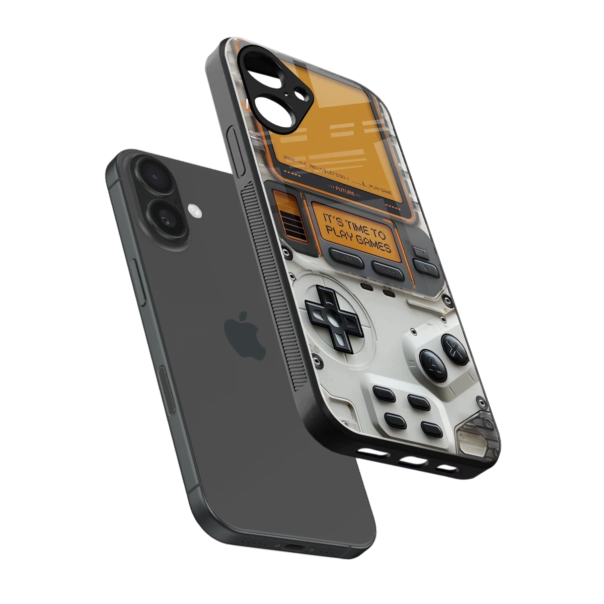 Gameboy Orange sleek iPhone 16 cover with tempered glass back and TPU edges