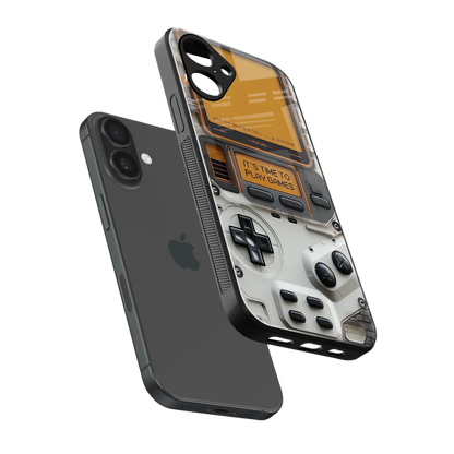 Gameboy Orange sleek iPhone 16 cover with tempered glass back and TPU edges