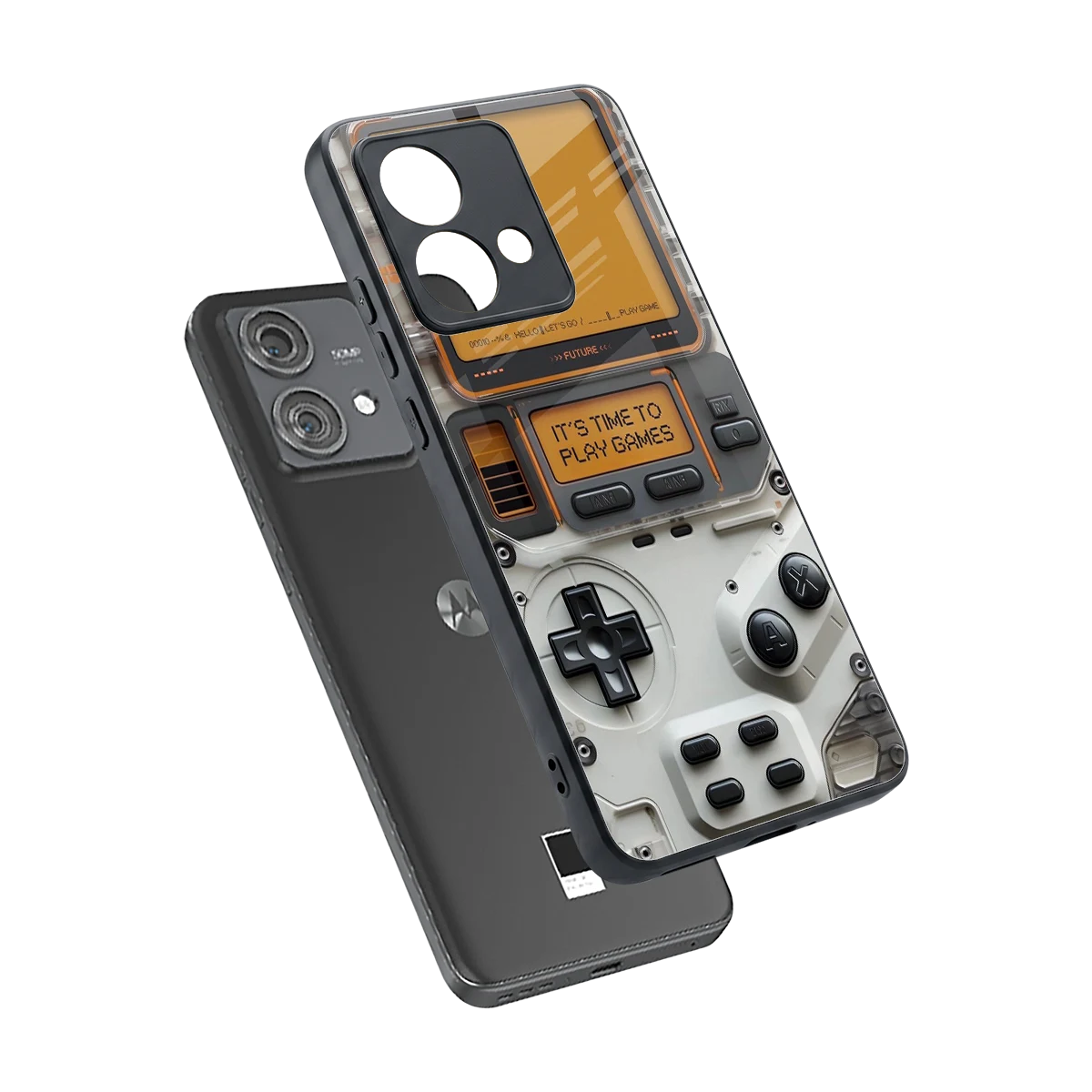 Gameboy Orange sleek motorola edge 40 neo 5g cover with tempered glass back and TPU edges