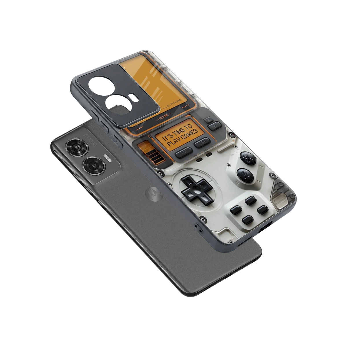 Gameboy Orange sleek motorola edge 50 fusion cover with tempered glass back and TPU edges