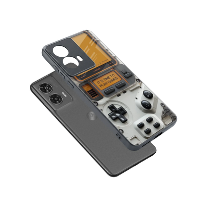 Gameboy Orange sleek motorola edge 50 fusion cover with tempered glass back and TPU edges