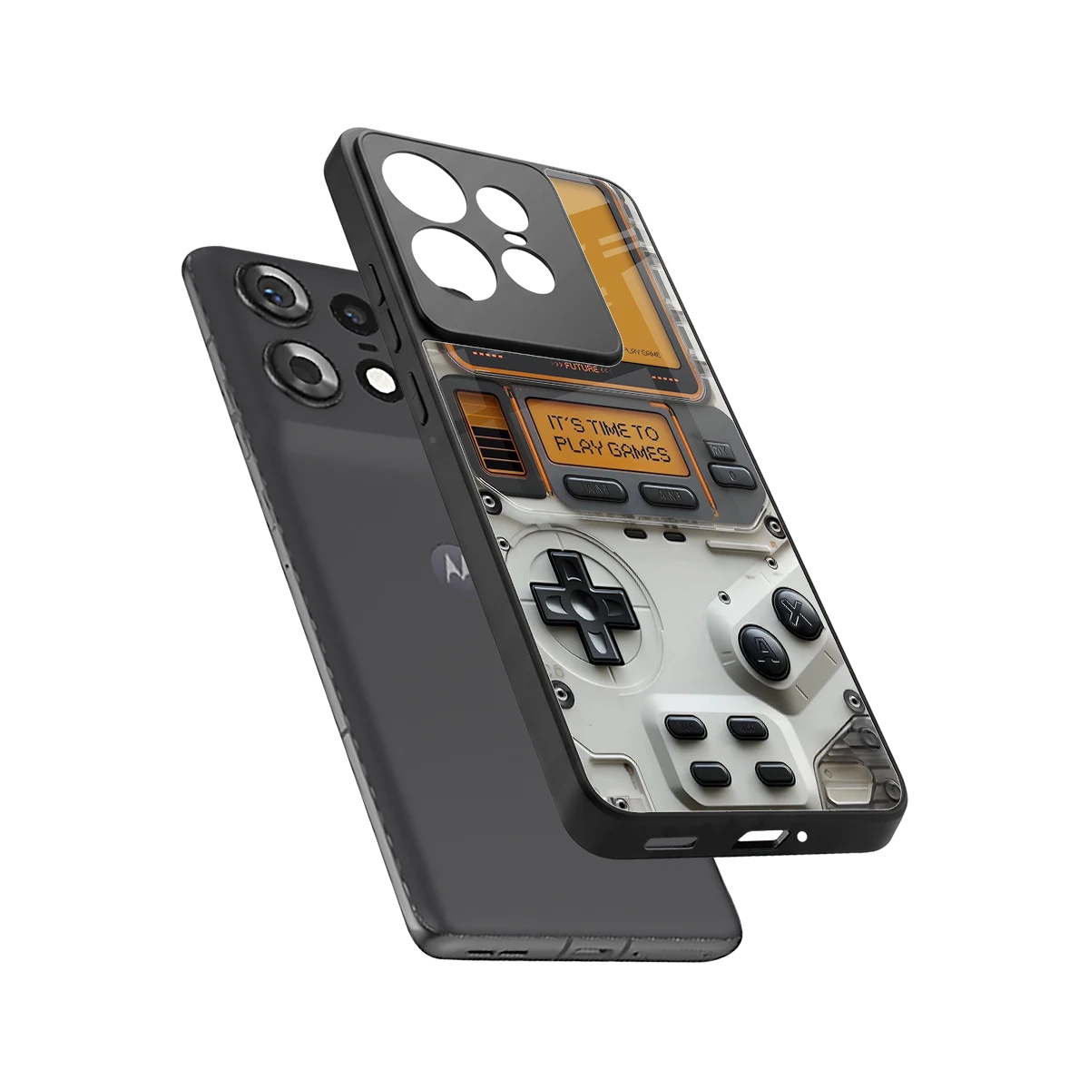 Gameboy Orange sleek motorola edge 50 pro cover with tempered glass back and TPU edges