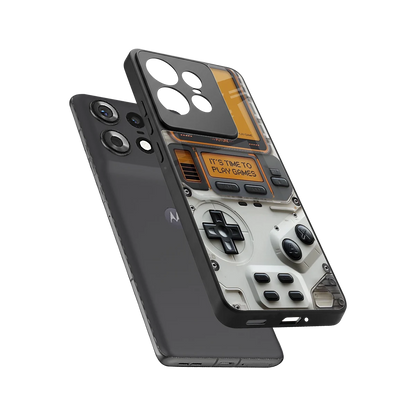 Gameboy Orange sleek motorola edge 50 pro cover with tempered glass back and TPU edges