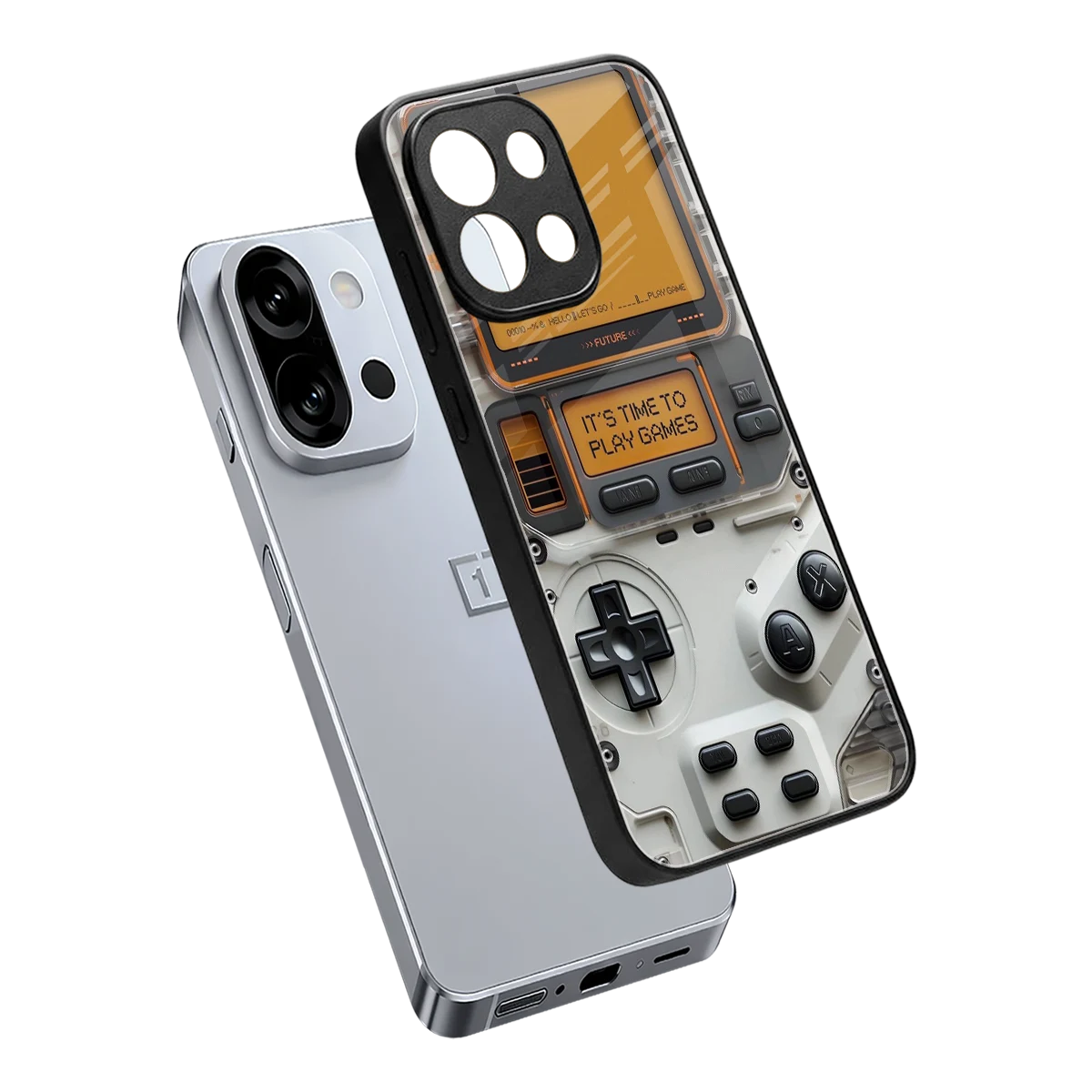 Gameboy Orange sleek oneplus 13s cover with tempered glass back and TPU edges