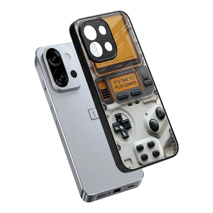 Gameboy Orange sleek oneplus 13s cover with tempered glass back and TPU edges