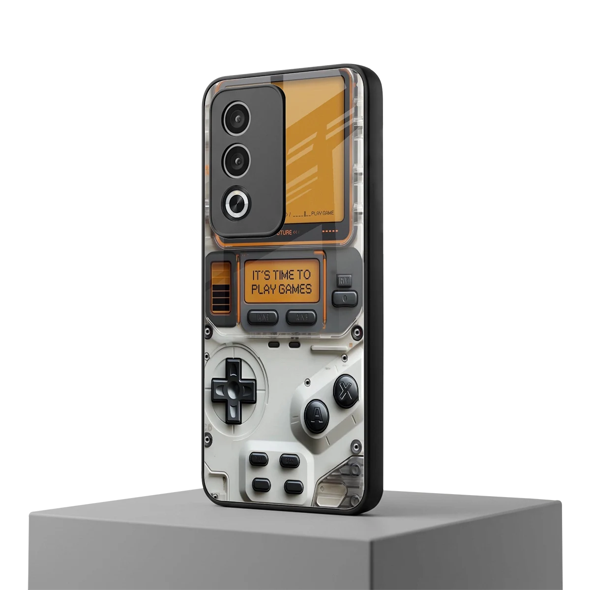 Gameboy Orange oppo a3 pro mobile cover | shockproof glass phone case