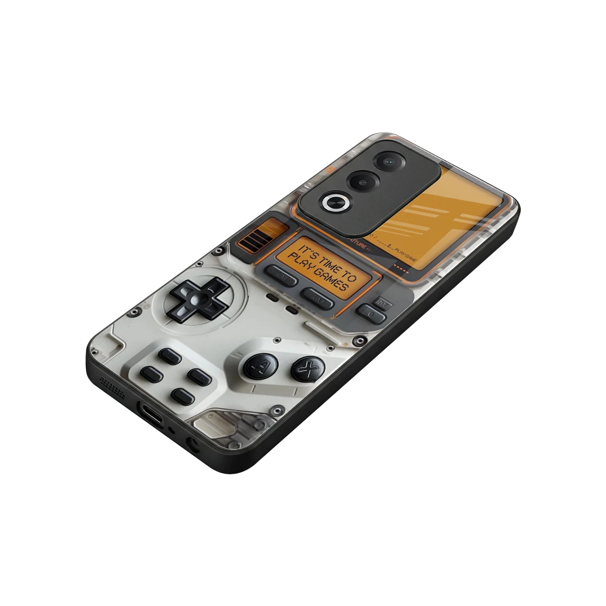 Gameboy Orange stylish phone case for oppo a3 pro | glossy glass and slim fit