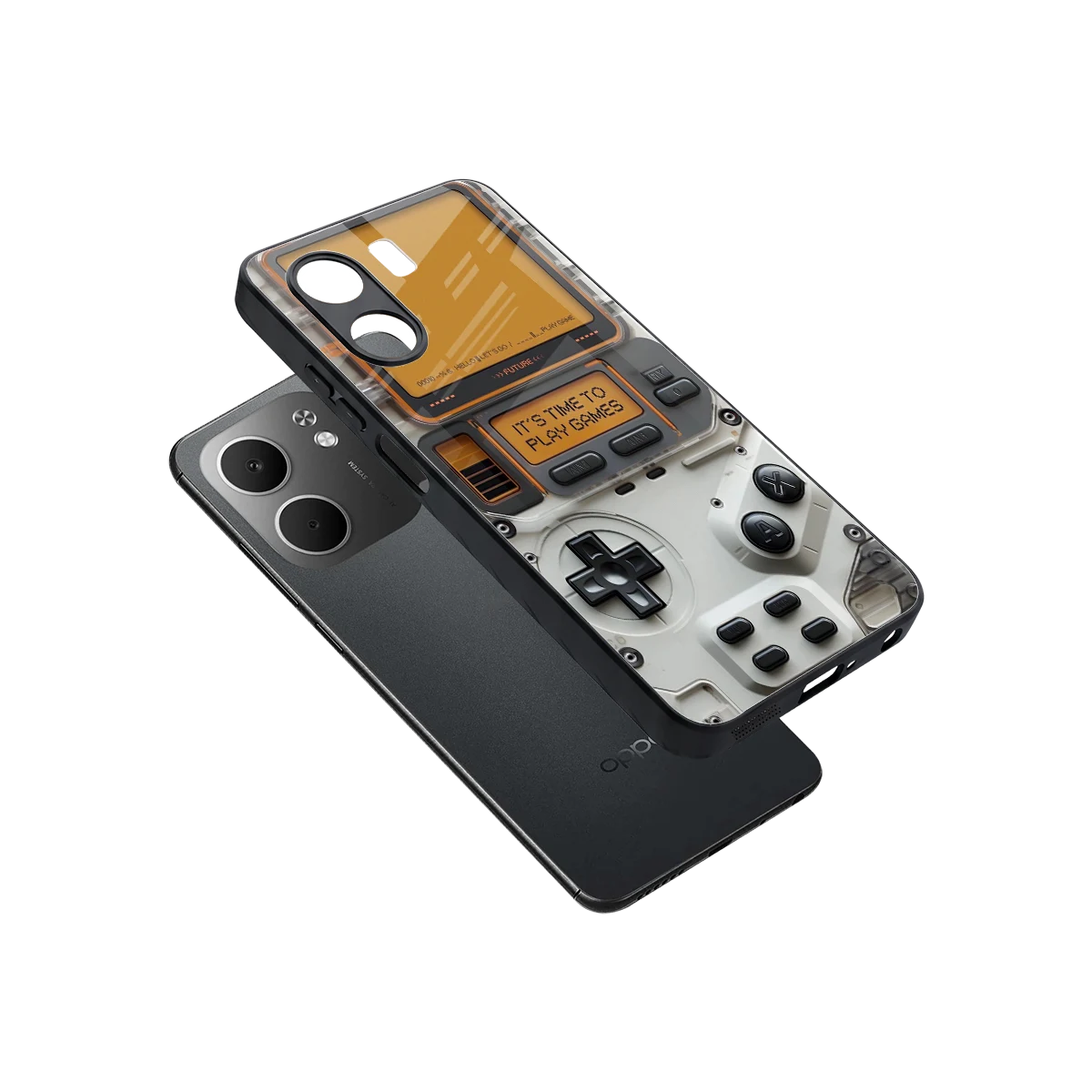 Gameboy Orange sleek oppo a5x 5g cover with tempered glass back and TPU edges
