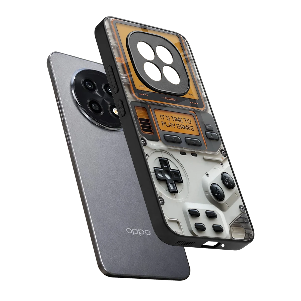 Gameboy Orange sleek oppo f29 pro 5g cover with tempered glass back and TPU edges