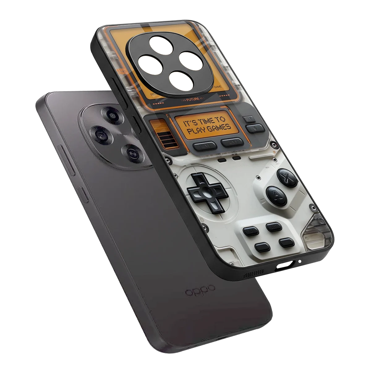 Gameboy Orange sleek oppo f31 pro 5g cover with tempered glass back and TPU edges