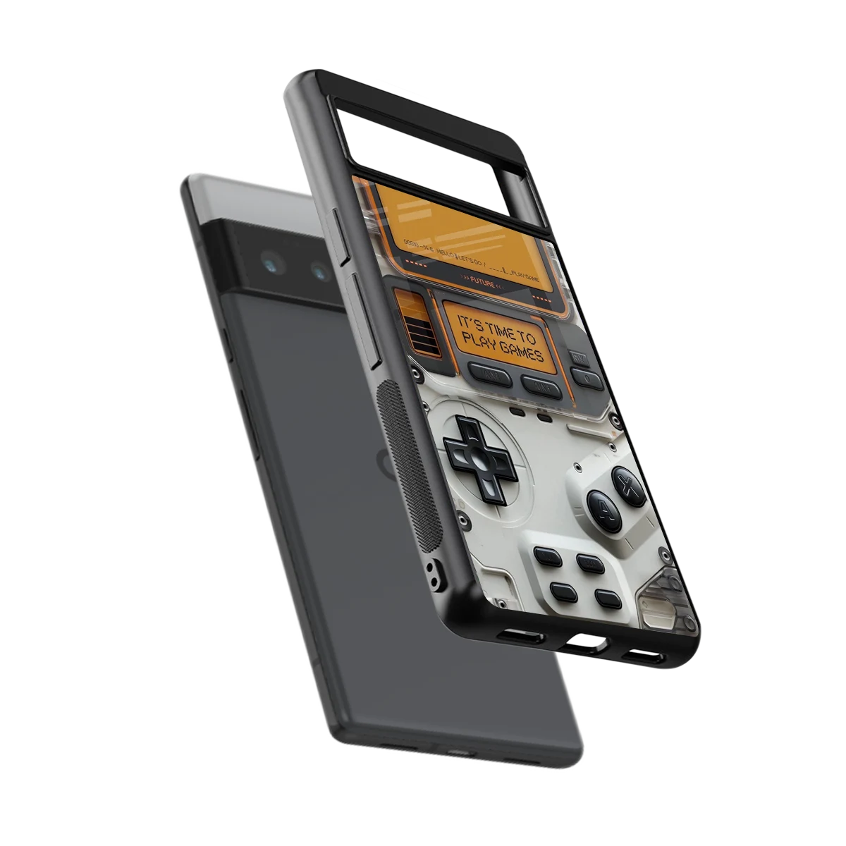 Gameboy Orange sleek google pixel 6 pro cover with tempered glass back and TPU edges